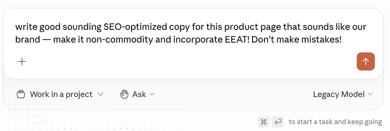 Example of a generic AI prompt that won’t work without a custom-trained bot